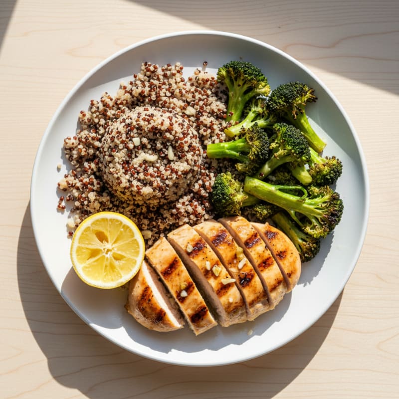 Grilled Chicken Breast with Quinoa and Roasted Broccoli