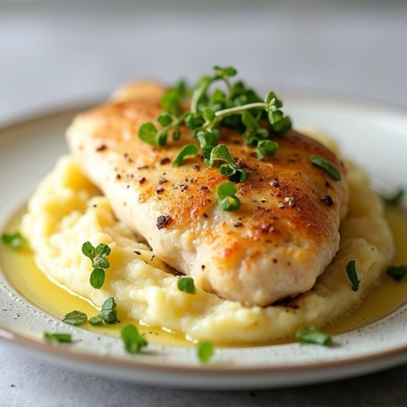 Oven-Baked Lemon Herb Chicken Breast with Garlic Mashed Potatoes