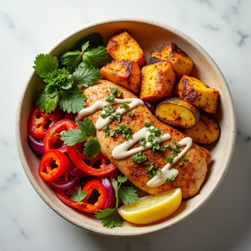 Herb-Spiced Chicken Shawarma Bowl with Roasted Vegetables