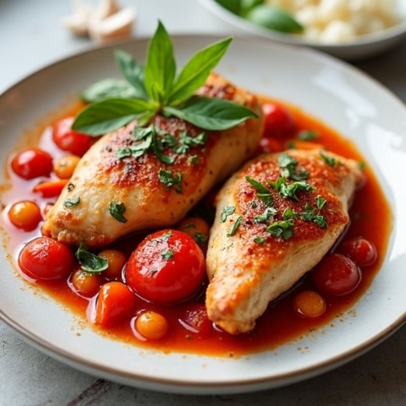 Slow-Cooked Chicken with Bell Peppers and Herb-Tomato Sauce