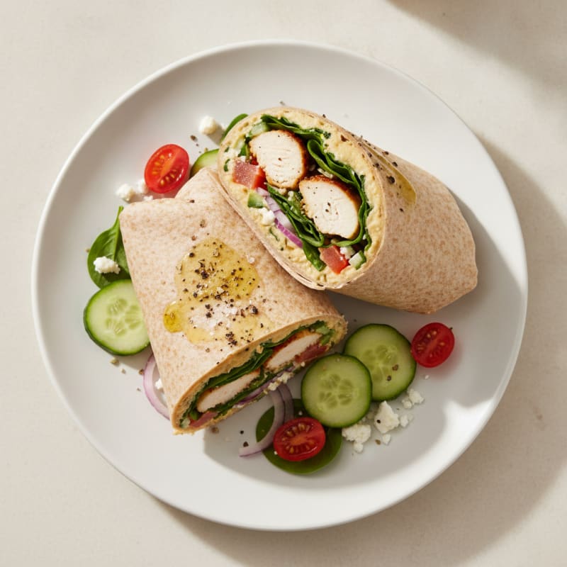 Mediterranean Chicken and Hummus Wrap