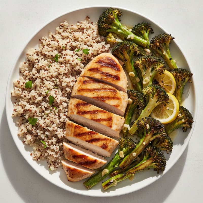 Grilled Chicken Breast with Quinoa and Roasted Broccoli