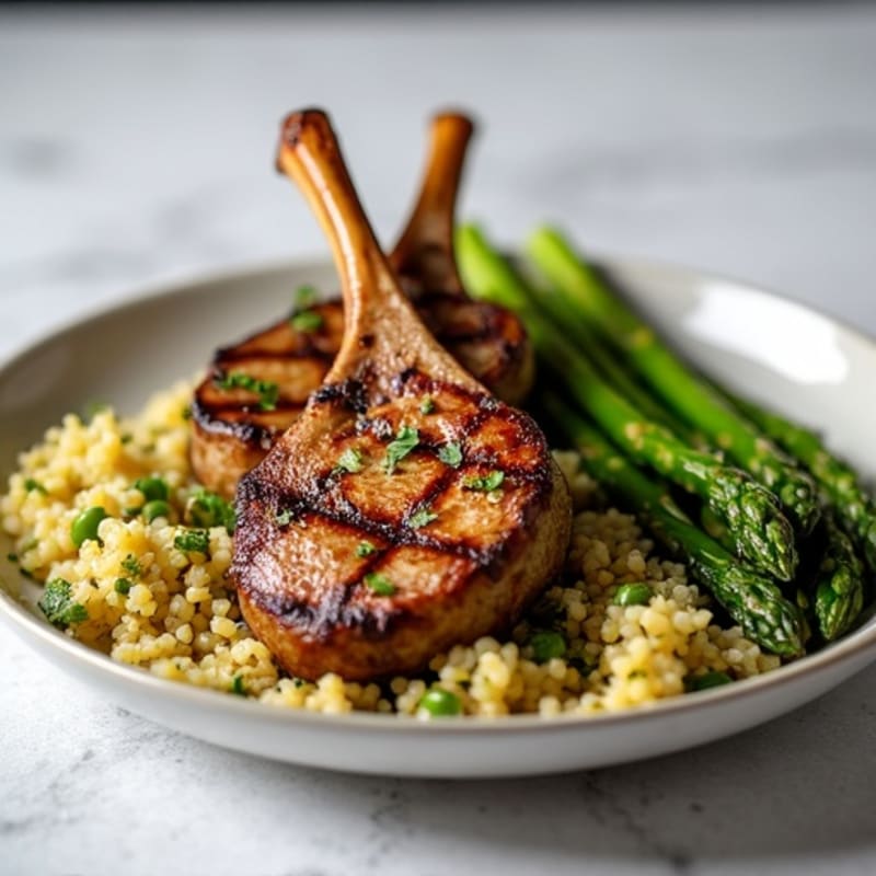 Grilled Herb Lamb Chops with Roasted Asparagus and Lemon Quinoa