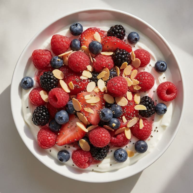 Creamy Greek Yogurt Protein Bowl with Mixed Berries and Almonds