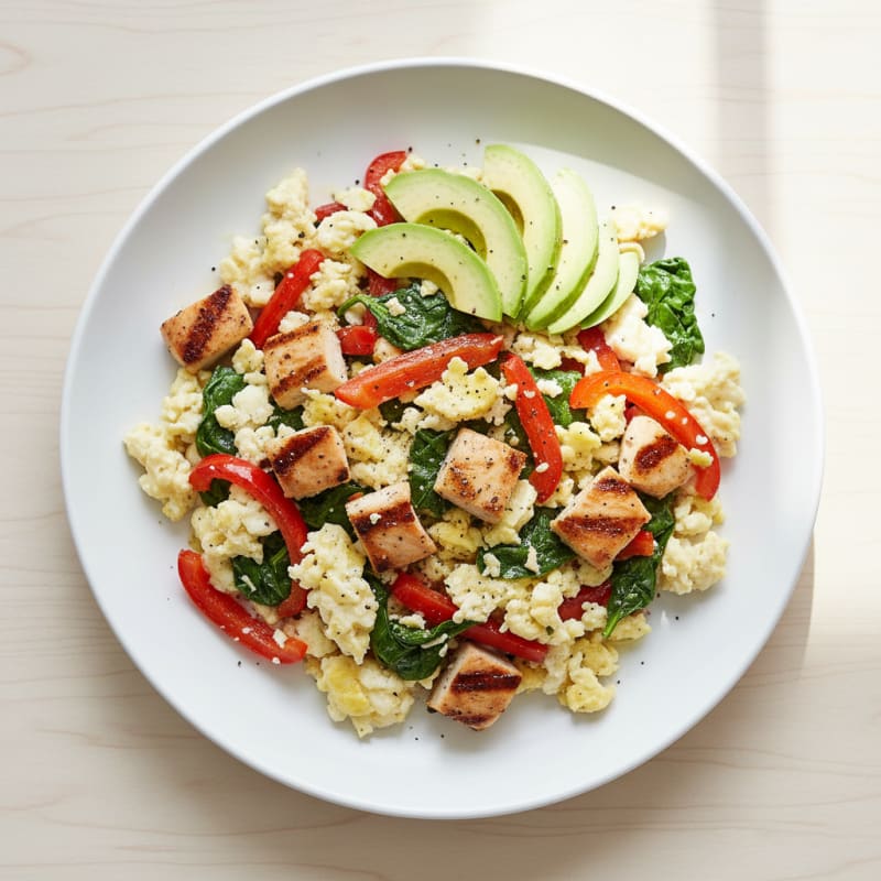 Egg White Veggie Scramble with Grilled Chicken
