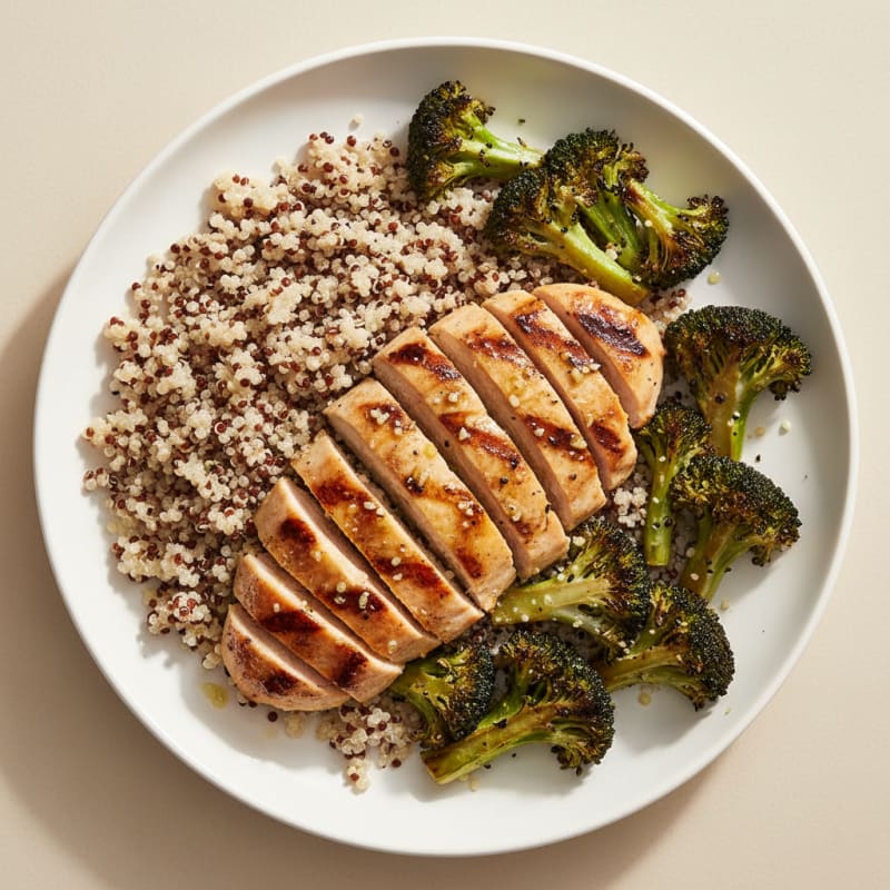 Grilled Chicken Breast with Quinoa and Roasted Broccoli