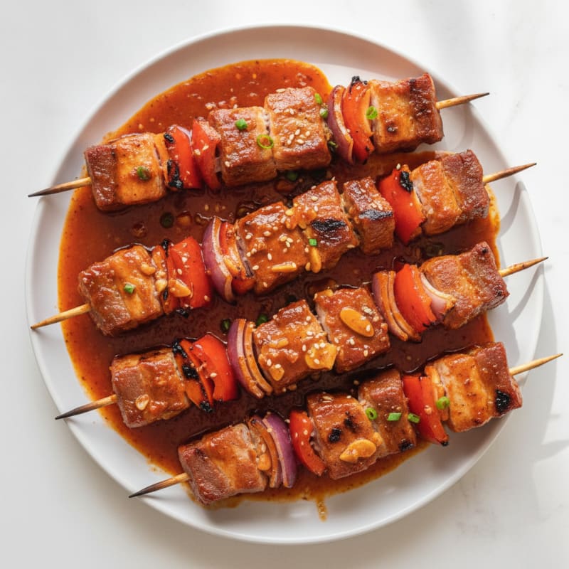 Spicy Gochujang Pork Belly Skewers