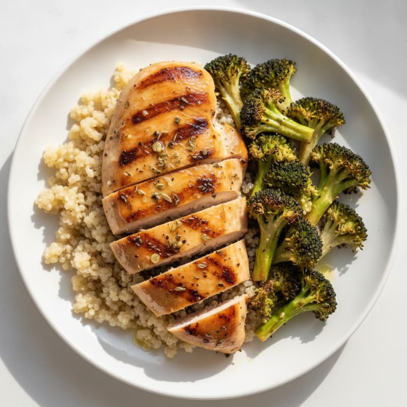 Grilled Chicken Breast with Quinoa and Roasted Broccoli