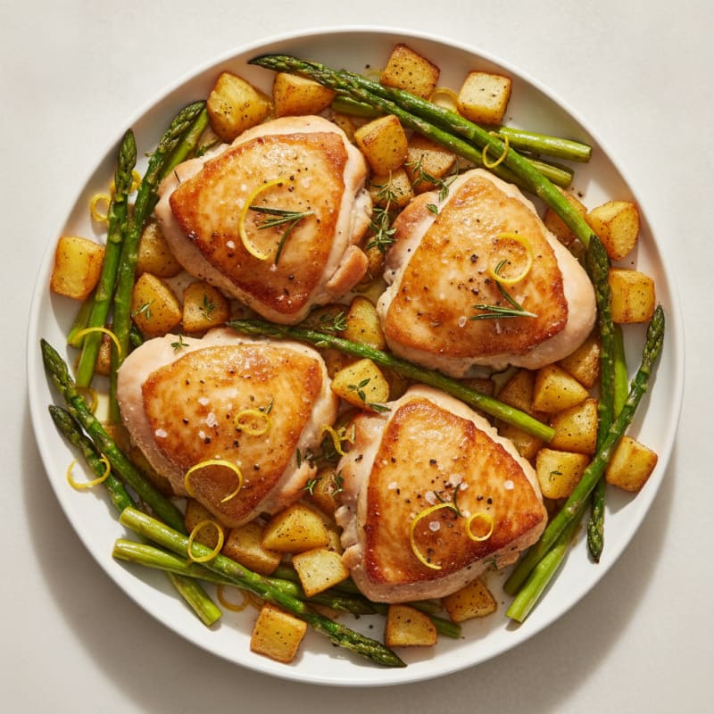 Herb-Roasted Chicken Thighs with Asparagus and Potatoes