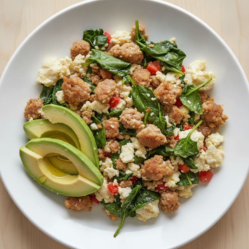 Egg White Scramble with Turkey Sausage and Spinach