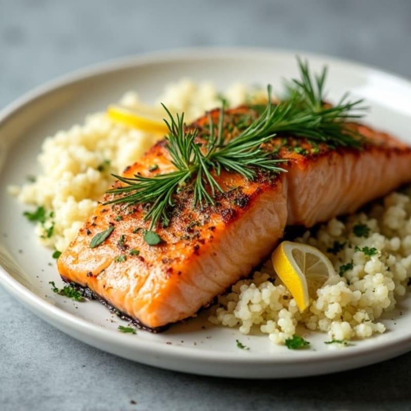 Herb-Crusted Salmon with Cauliflower Rice Pilaf