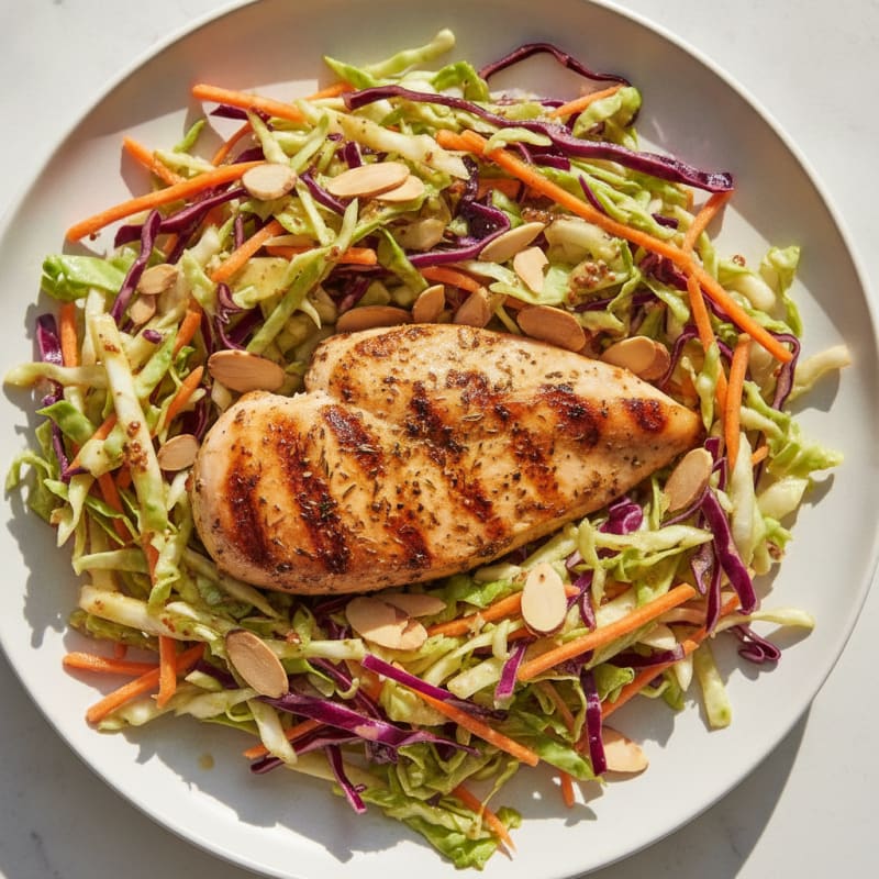 Grilled Chicken Breast with Crunchy Cabbage Slaw