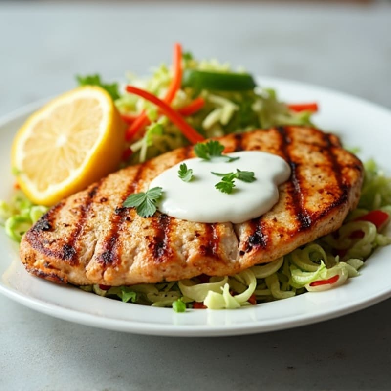 Grilled Chicken Breast with Crunchy Cabbage Slaw