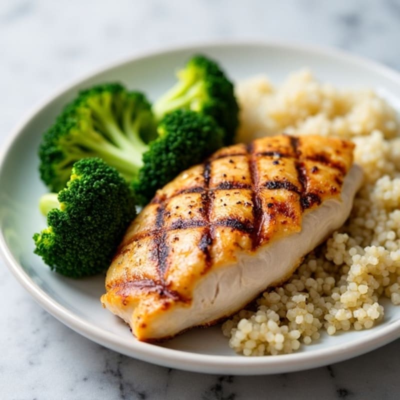 Grilled Chicken Breast with Steamed Broccoli and Quinoa