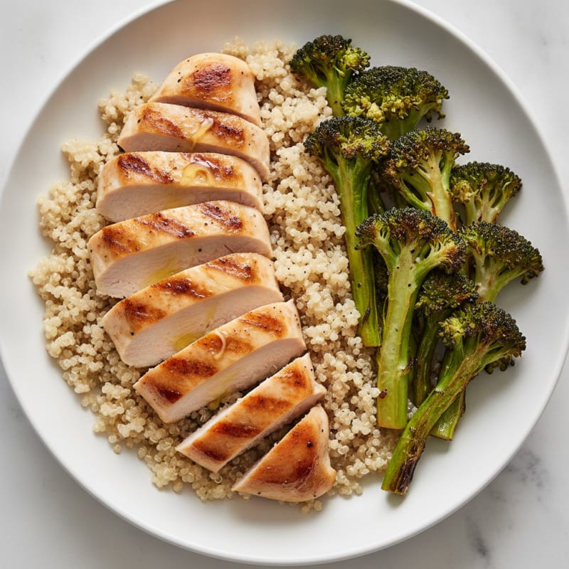 Grilled Chicken Breast with Quinoa and Roasted Broccoli