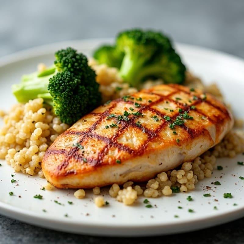 Seared Chicken Breast with Quinoa and Roasted Broccoli