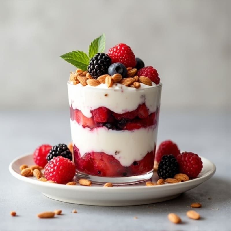 Greek Yogurt Protein Parfait with Mixed Berries and Almonds