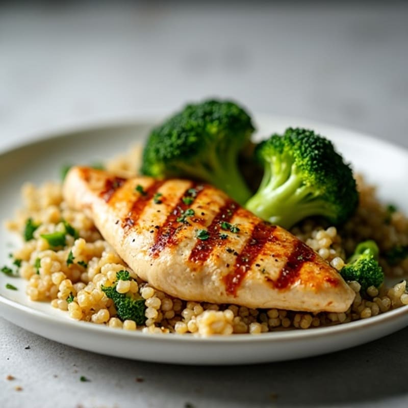 Grilled Chicken Breast with Roasted Broccoli and Quinoa