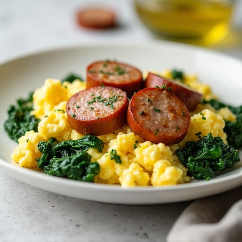 Egg White and Turkey Sausage Scramble with Spinach
