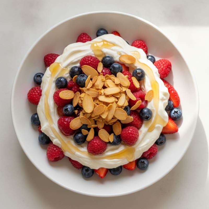Greek Yogurt Protein Parfait with Mixed Berries and Almonds