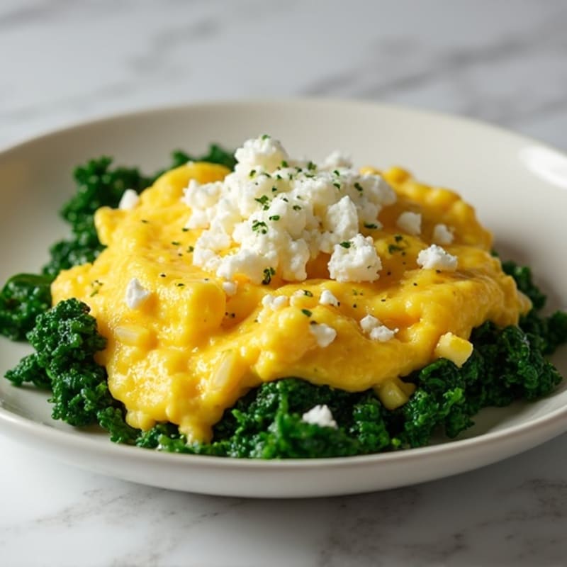 Creamy Scrambled Eggs with Sautéed Spinach and Feta
