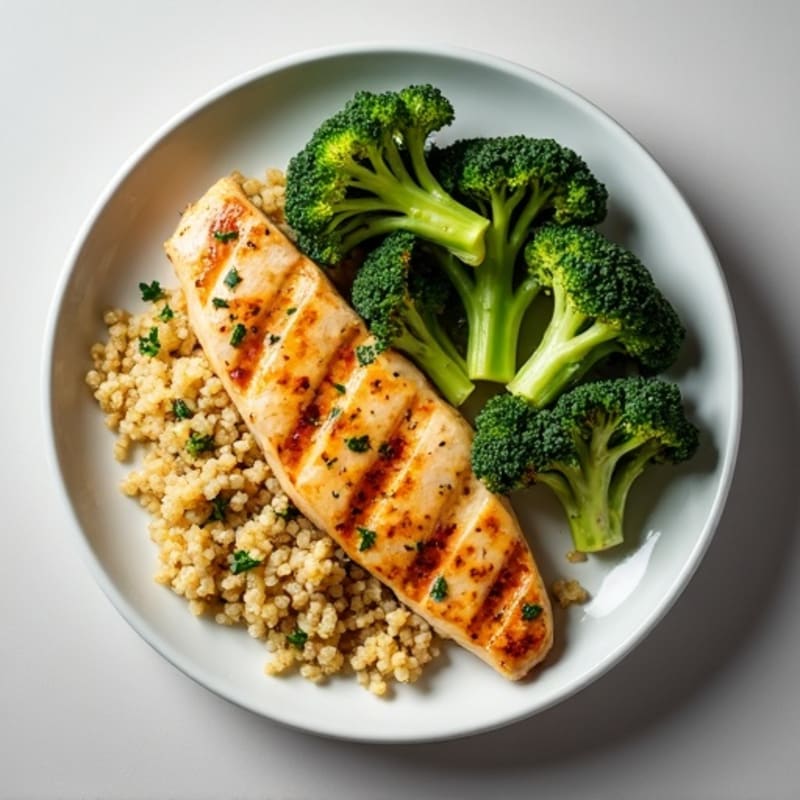 Grilled Lemon Garlic Chicken Breast with Quinoa and Roasted Broccoli