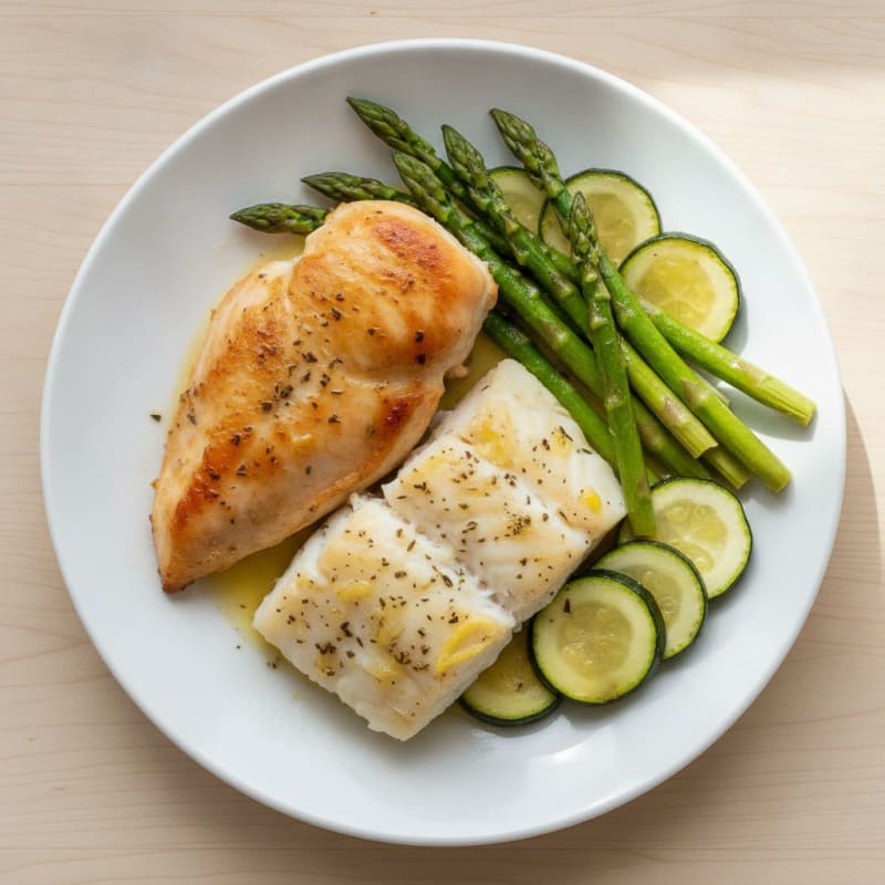 Lemon Herb Baked Chicken and Cod