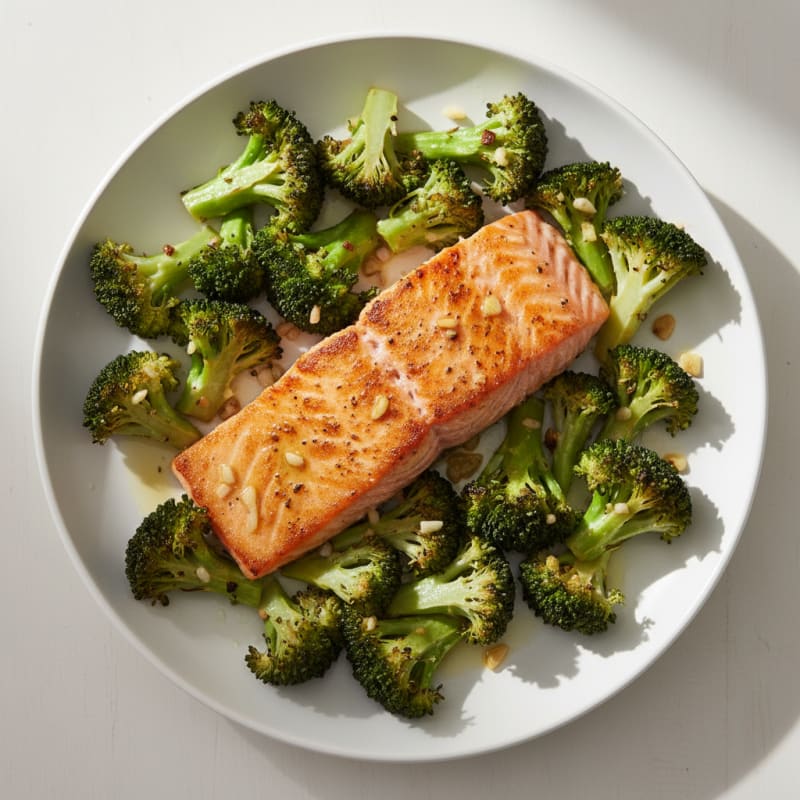 Seared Salmon with Garlic Roasted Broccoli