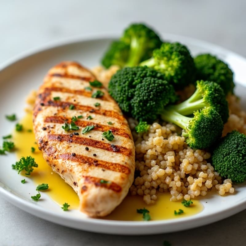 Grilled Chicken Breast with Quinoa and Roasted Broccoli