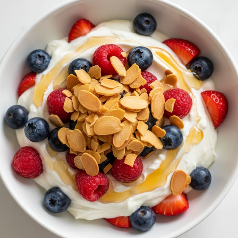 Greek Yogurt Protein Parfait with Mixed Berries and Almonds