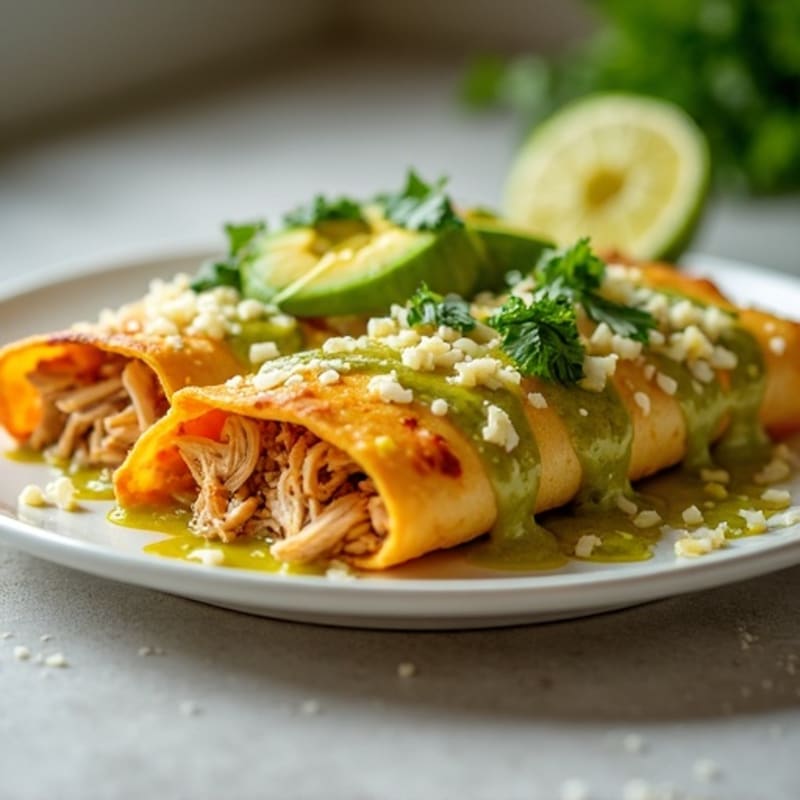 Salsa Verde Shredded Chicken Enchiladas
