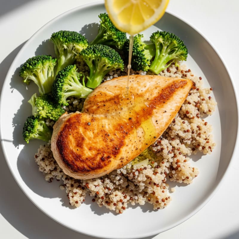 Seared Pollo Breast with Steamed Broccoli and Quinoa