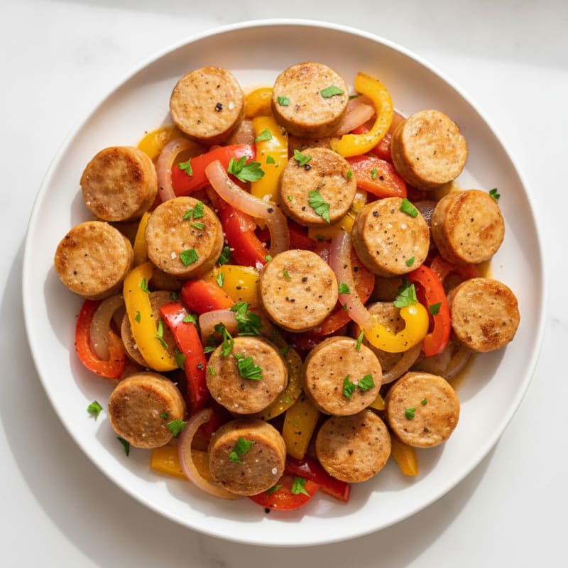 Pan-Seared Chicken Apple Sausage with Peppers