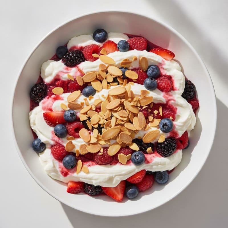 Greek Yogurt Protein Parfait with Mixed Berries and Almonds