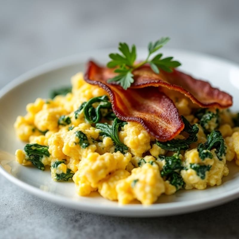 Cottage Cheese Egg Scramble with Spinach and Turkey Bacon