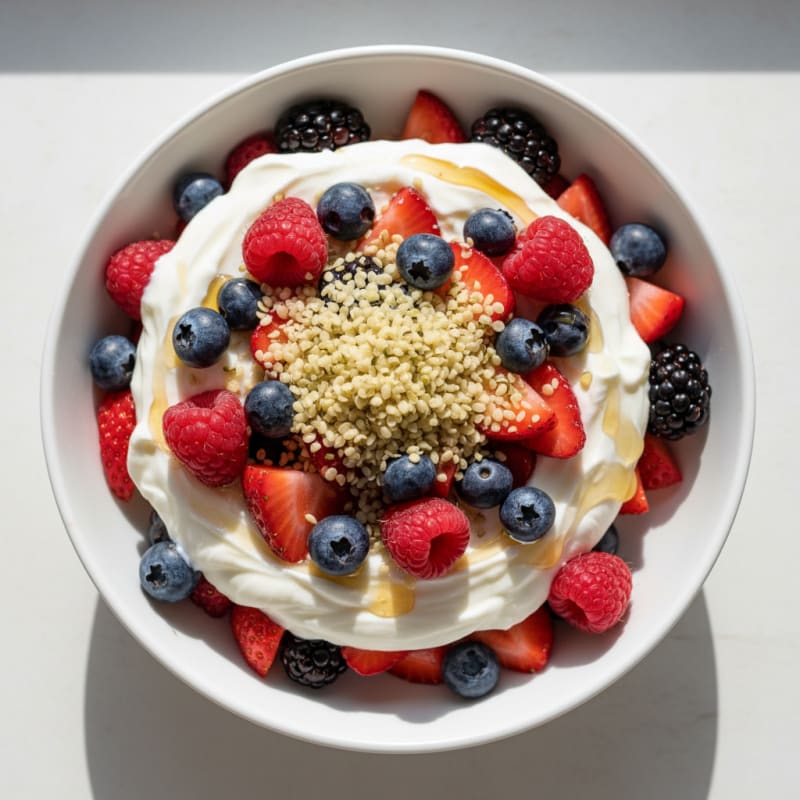 Creamy Greek Yogurt Parfait with Mixed Berries and Hemp Seeds