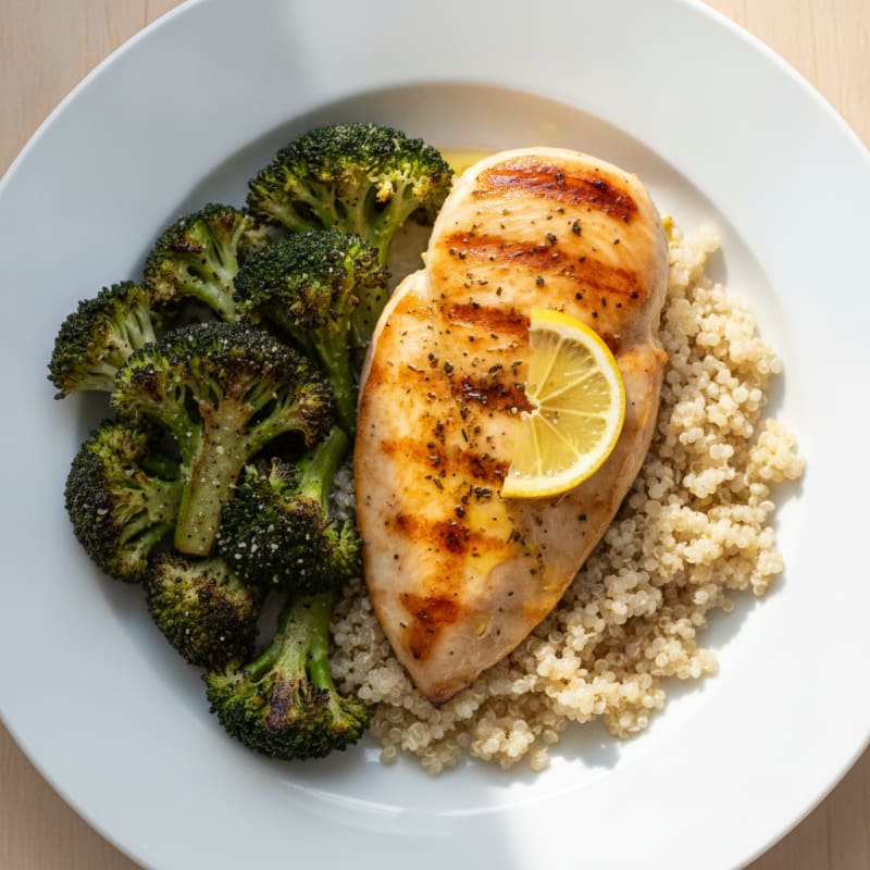 Grilled Chicken Breast with Quinoa and Roasted Broccoli