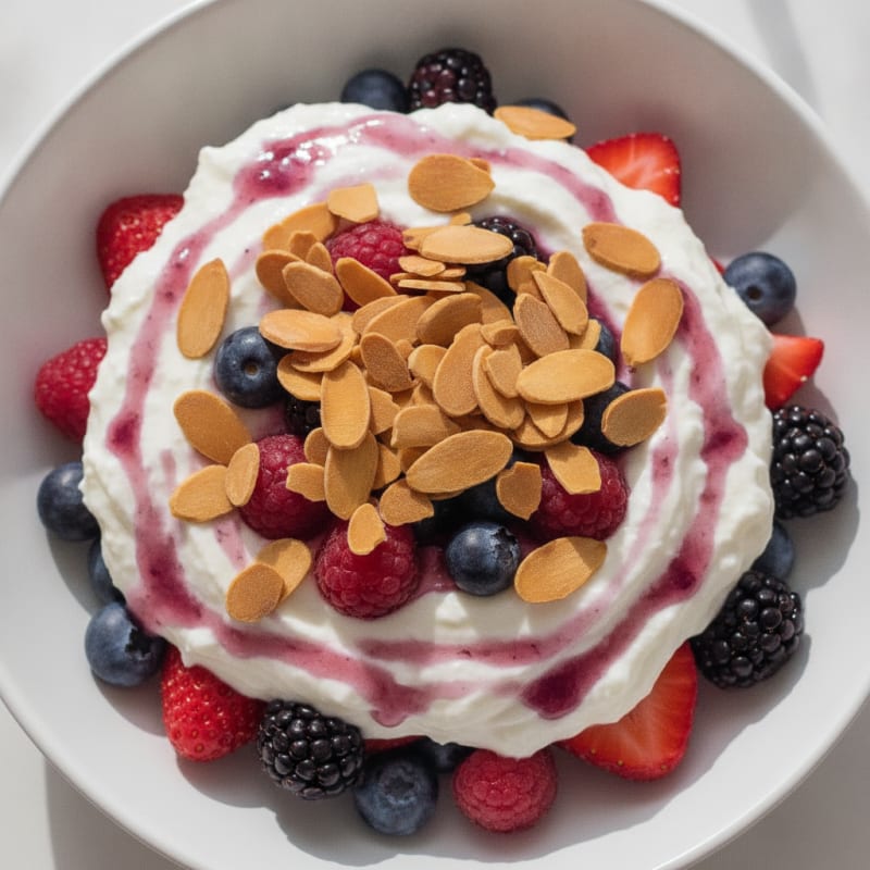 Greek Yogurt Protein Parfait with Mixed Berries and Almonds