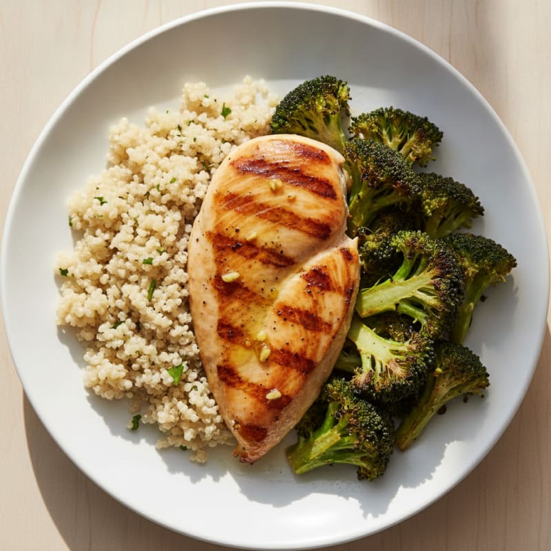 Grilled Chicken Breast with Quinoa and Roasted Broccoli