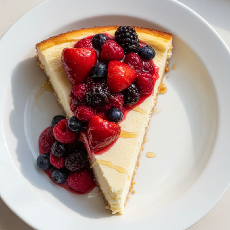 Greek Yogurt Protein Cheesecake with Mixed Berries