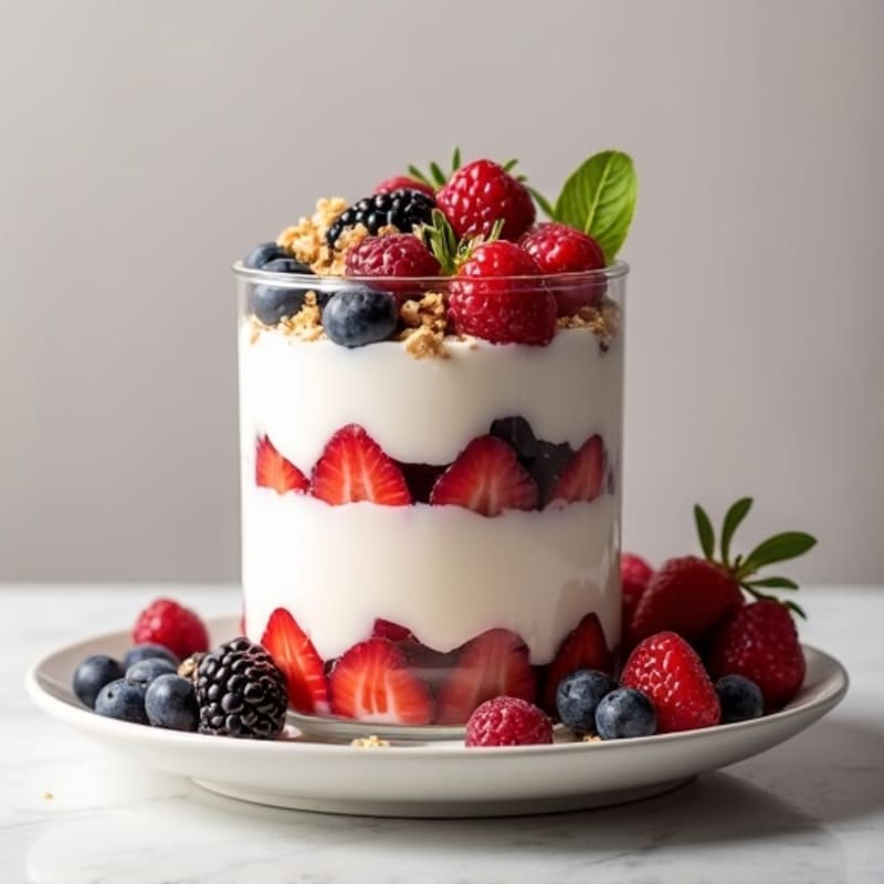 Greek Yogurt Protein Parfait with Mixed Berries and Whey Protein