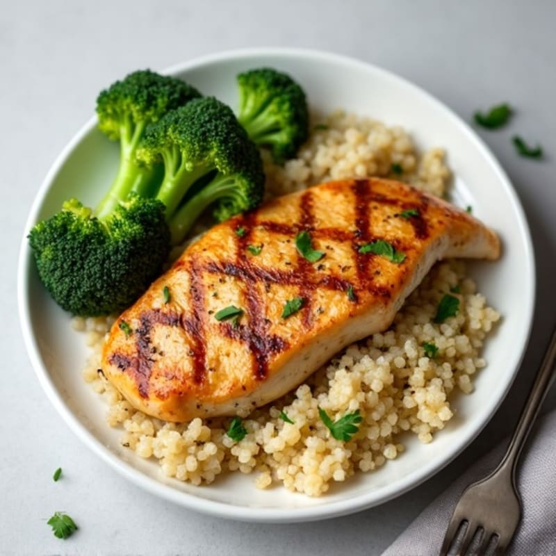 Grilled Chicken Breast with Quinoa and Steamed Broccoli