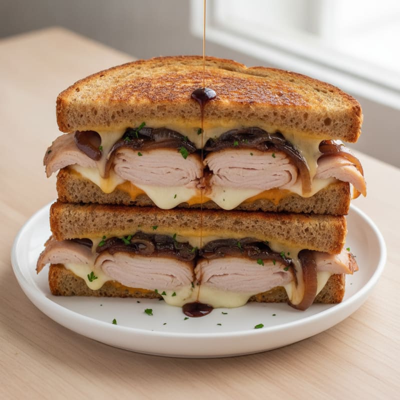 Triple-Decker Grilled Cheese with Caramelized Onions