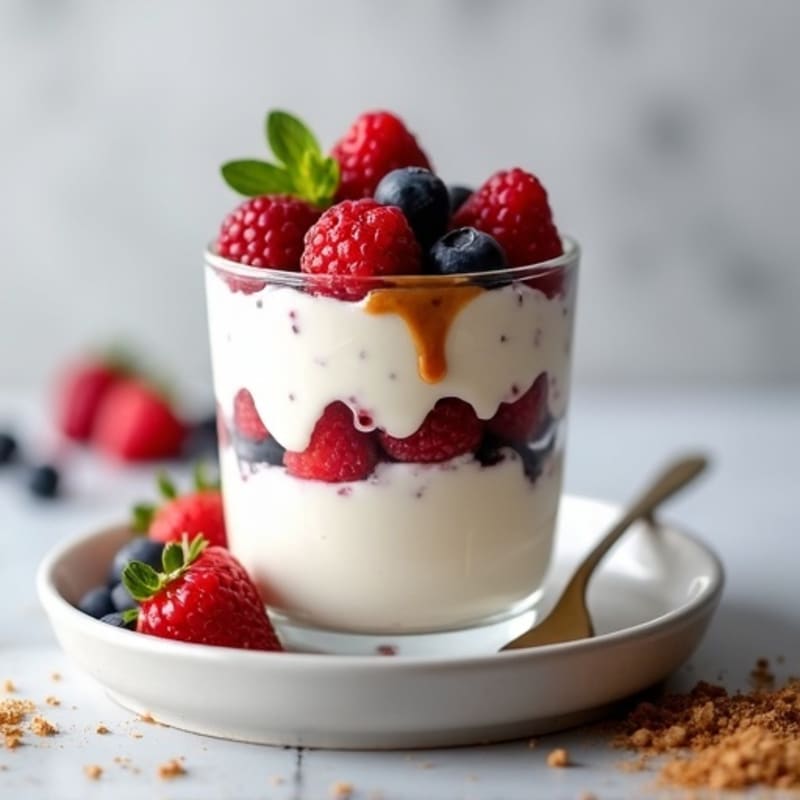 Greek Yogurt Protein Parfait with Mixed Berries and Almond Butter