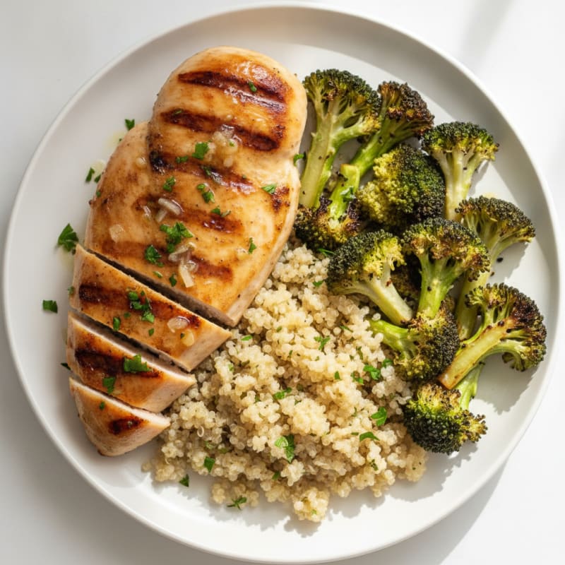 Grilled Chicken Breast with Quinoa and Roasted Broccoli