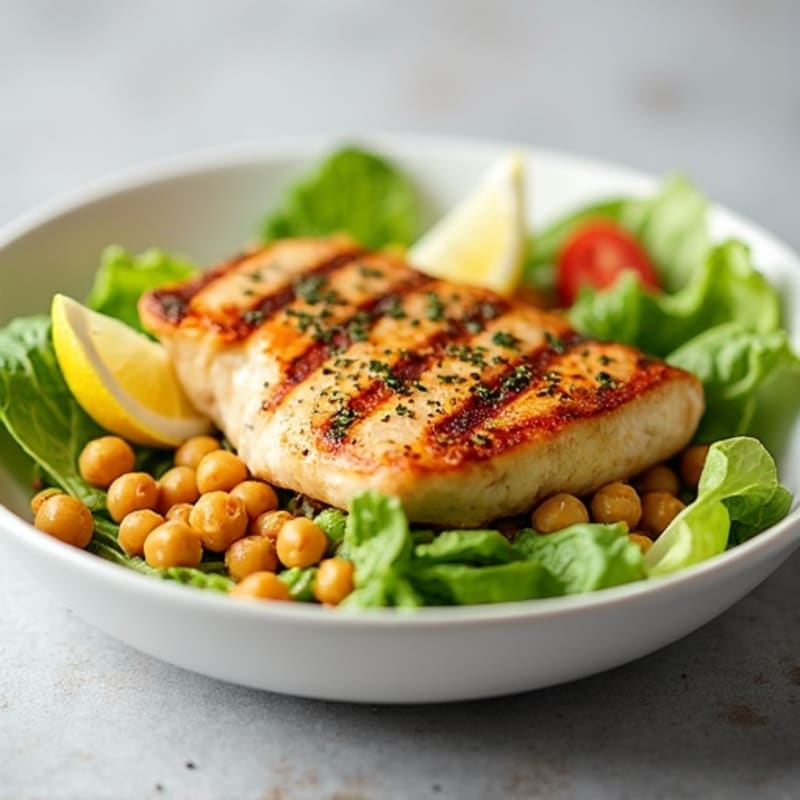Grilled Chicken Breast with Crisp Romaine and Chickpea Salad