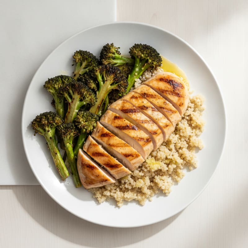 Grilled Chicken Breast with Quinoa and Roasted Broccoli