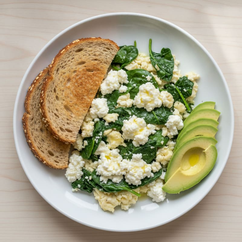 Egg White and Spinach Scramble with Cottage Cheese