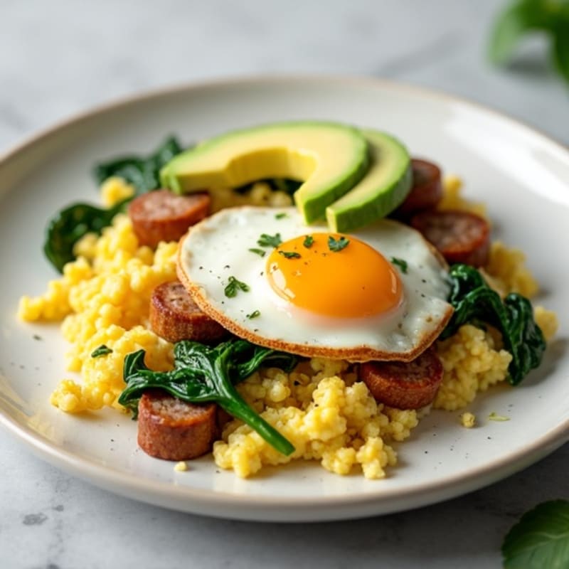 Egg White Scramble with Turkey Sausage and Spinach