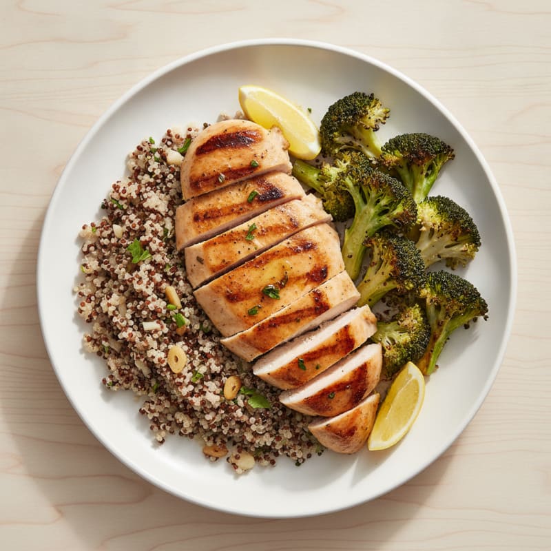 Grilled Chicken Breast with Quinoa and Roasted Broccoli